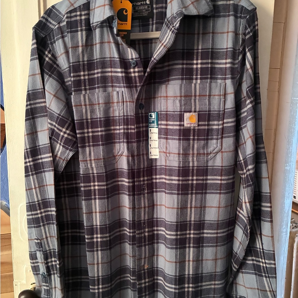 Carhartt Relaxed Fit Plaid Flannel Shirt - Blue & Gray